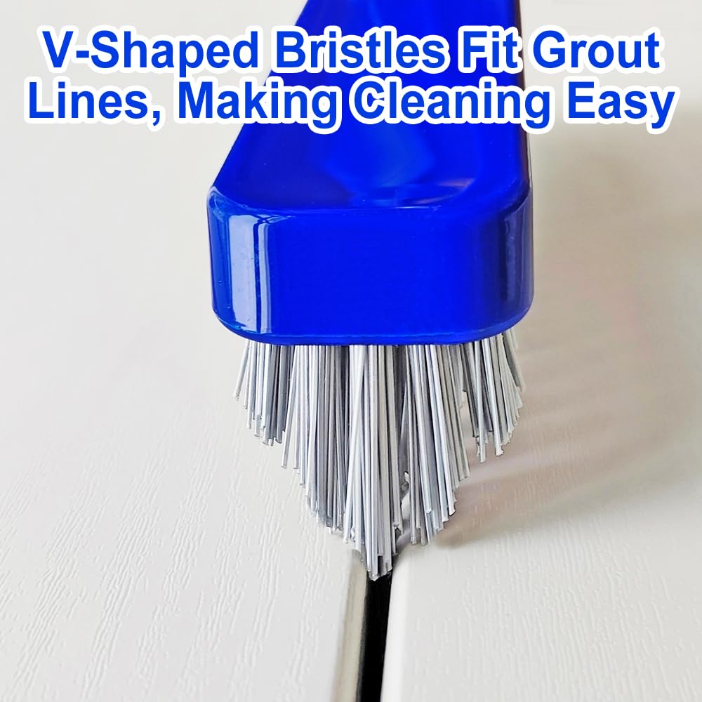 PuriSwiff Grout Cleaner Brush - with 58" Stainless Steel Adjustable Handle, Shower Cleaner Brush FloorScrubber for Grout Lines, Tiles, Corners, and Hard-to-Reach Areas Cleaning Tool