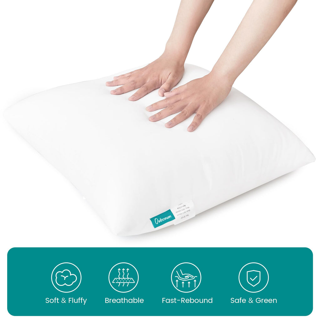 Oubonun 20 x 20 Throw Pillow Inserts - Soft, Plush & Decorative Down Alternative Pillows for Couch Sofa Bed, Machine Washable - White, Pack of 2