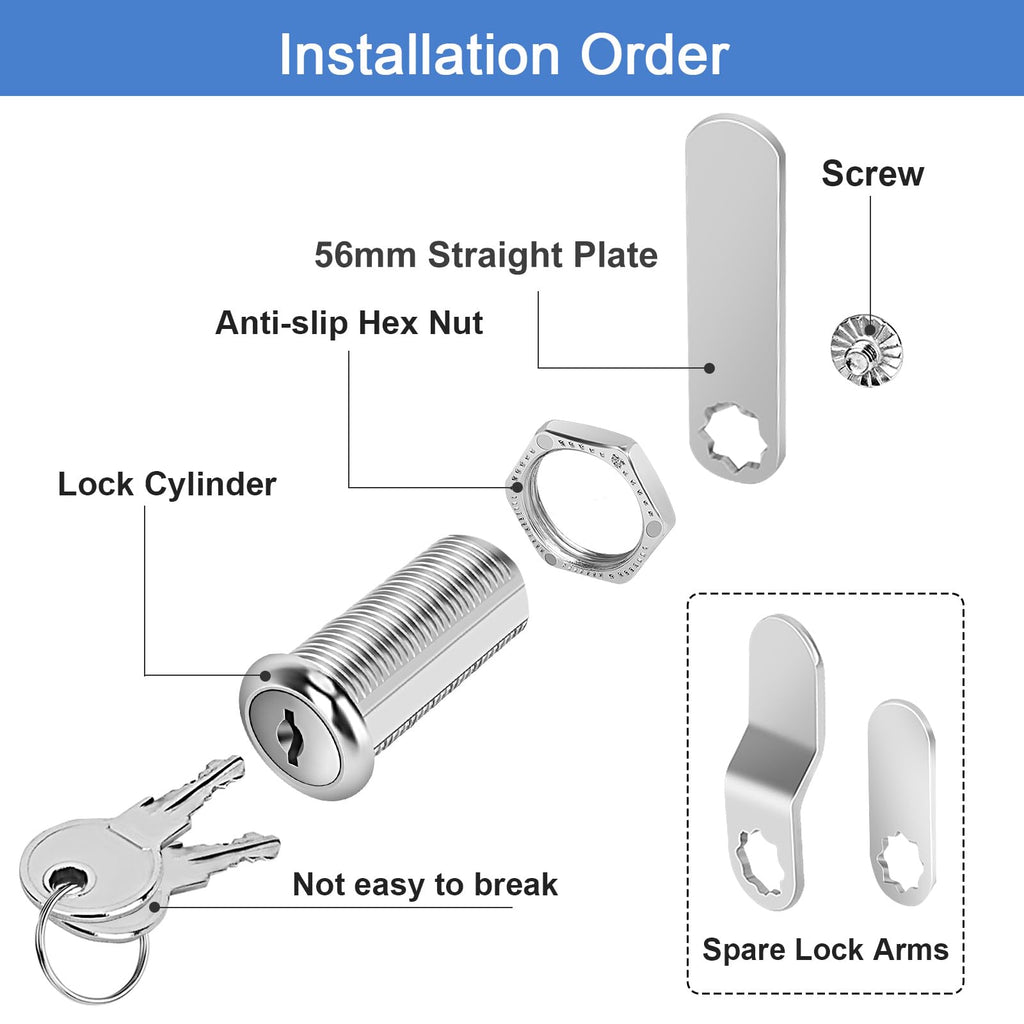 Cylinnda Cabinet Locks with Keys, 1-1/2" Long Cam Locks Keyed Alike, Cabinet Cam Lock Set for Cabinets RV Storage Locks Tool Box Lock Thick Drawer, Zinc Alloy (6 Pack, 1-1/2 Inch)