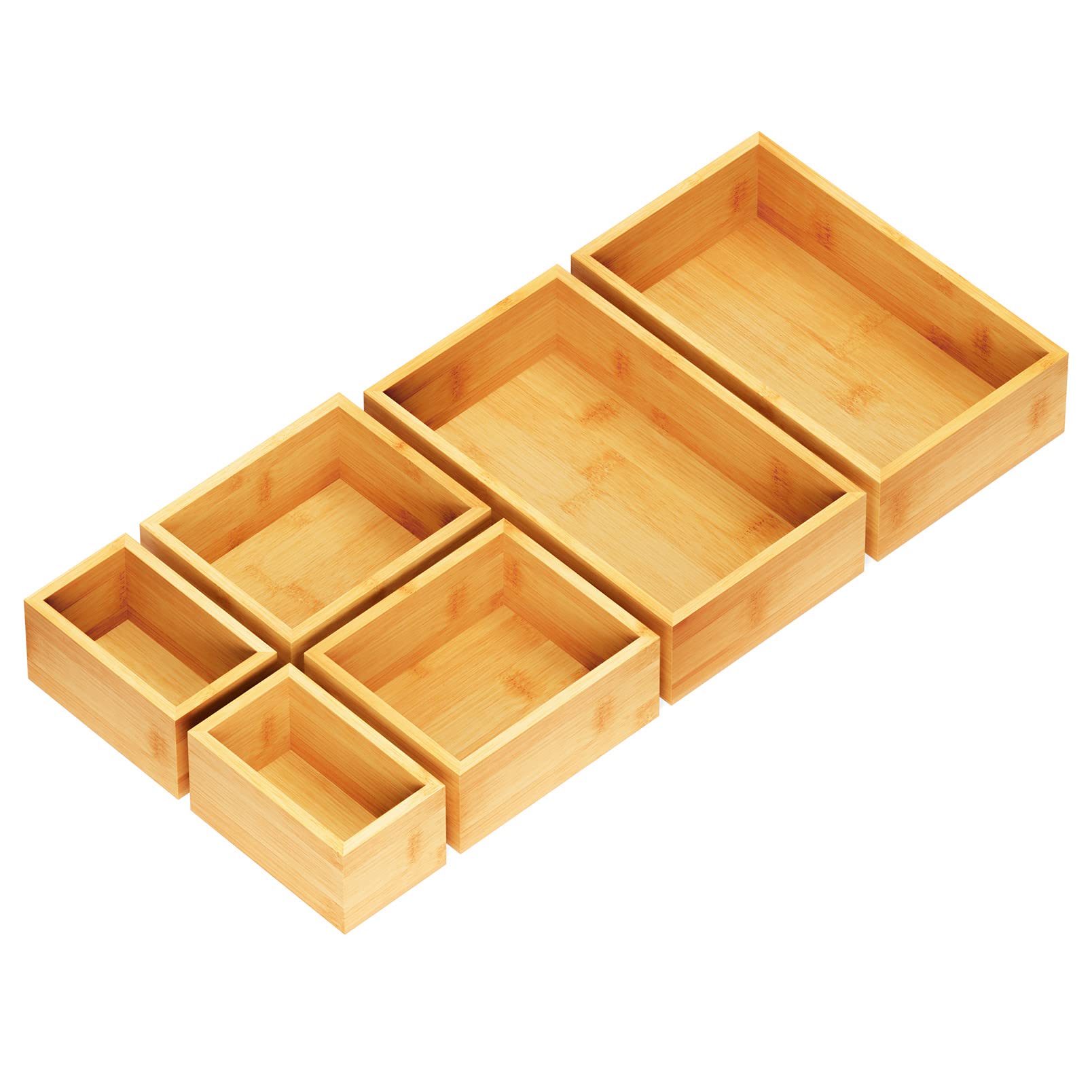SpaceAid 6 Pcs Bamboo Drawer Organizer Storage Box Set, Multi-Use Drawer Organizer Bin for Kitchen, Bathroom, Office Desk and Makeup (6 Boxes)