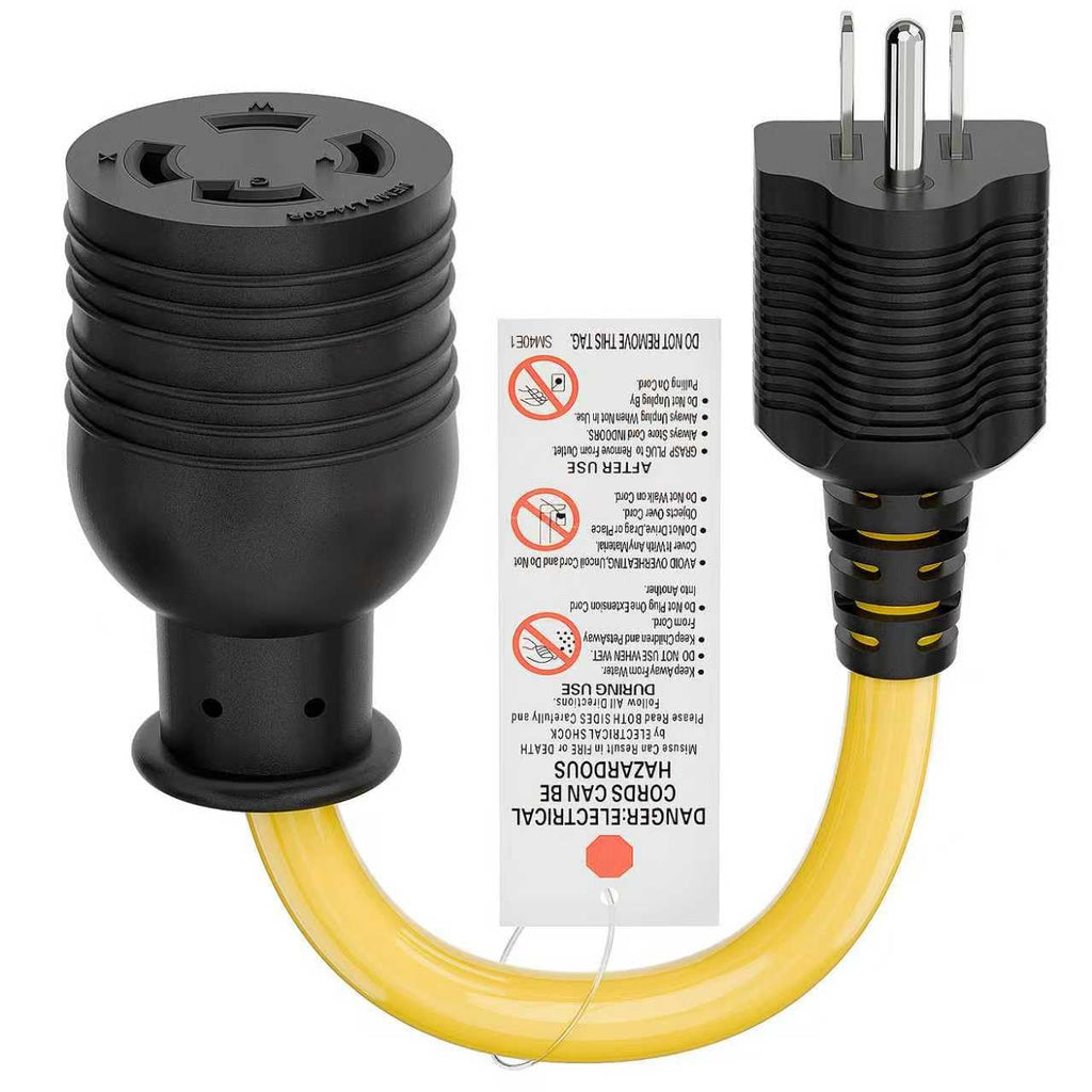Nema 5-15P to L14-30R Power Adapter Cord, Household 15Amp to Generator Lock in 30Amp Adapter Cord, STW 10AWG Length= 1Foot