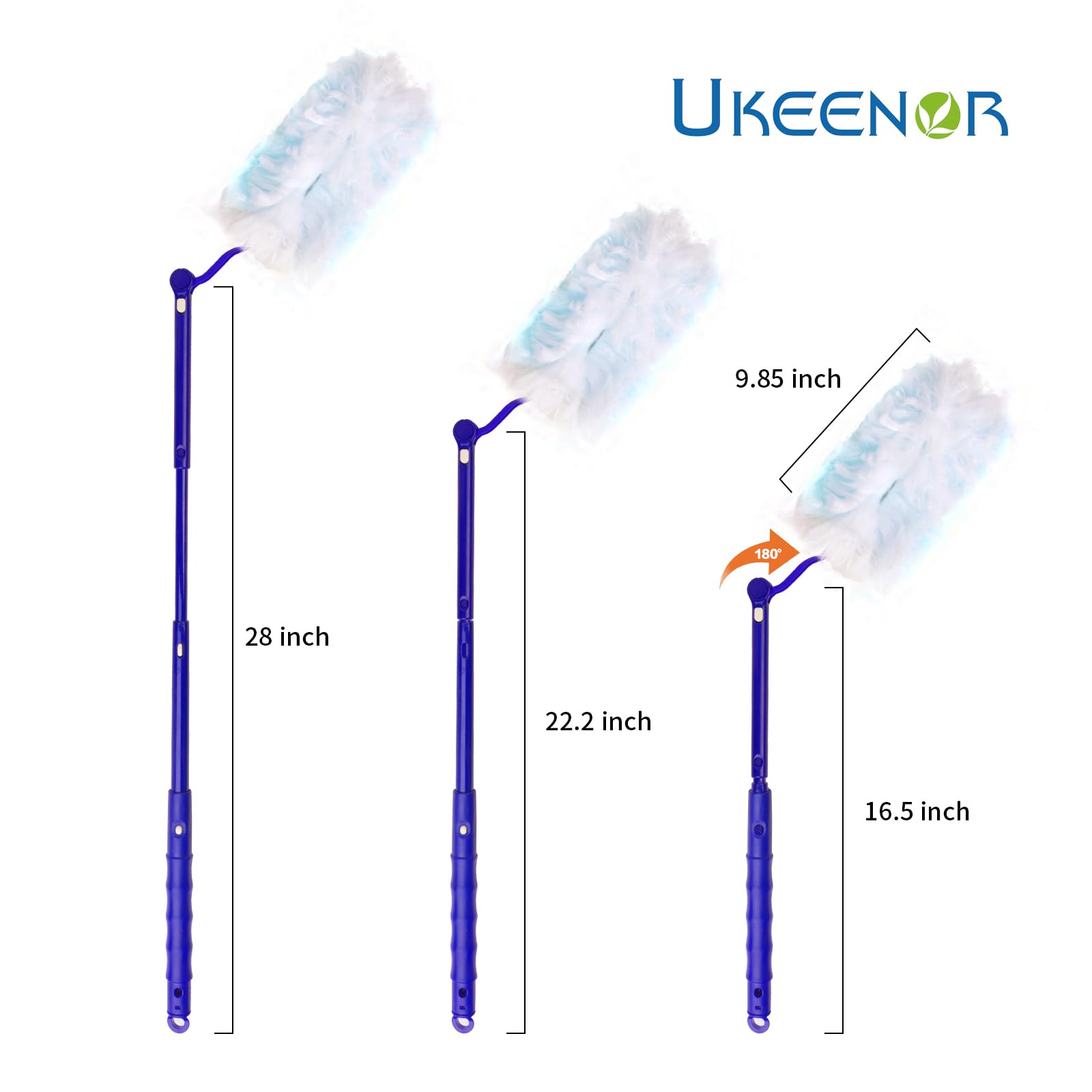 UKEENOR 180° Multi Surface Duster Refills Kit With Extender Handle (1 Long + 1 Short Handle + 15 Refills)