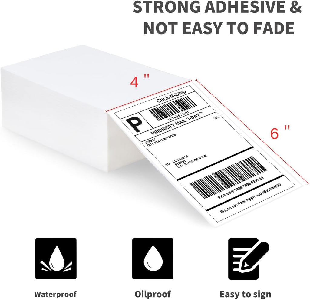 L LIKED 500 Fanfold 4" x 6" Direct Thermal Shipping Labels, with Perforated Line for Thermal Printers - Compatible with Zebra & Rollo Printer