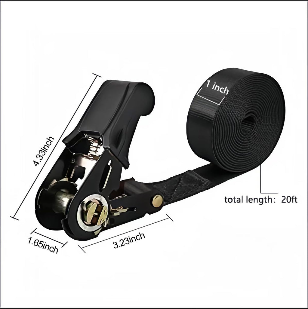 Endless Ratchet Tie Down Straps Heavy Duty Cargo Tie Downs, Durable Nylon Black Strap Down Ratcheting Securing Straps, Track Spring Fittings, Tie-Down Motorcycles, Trailer Loads, Kayak (20ft - 2pack)