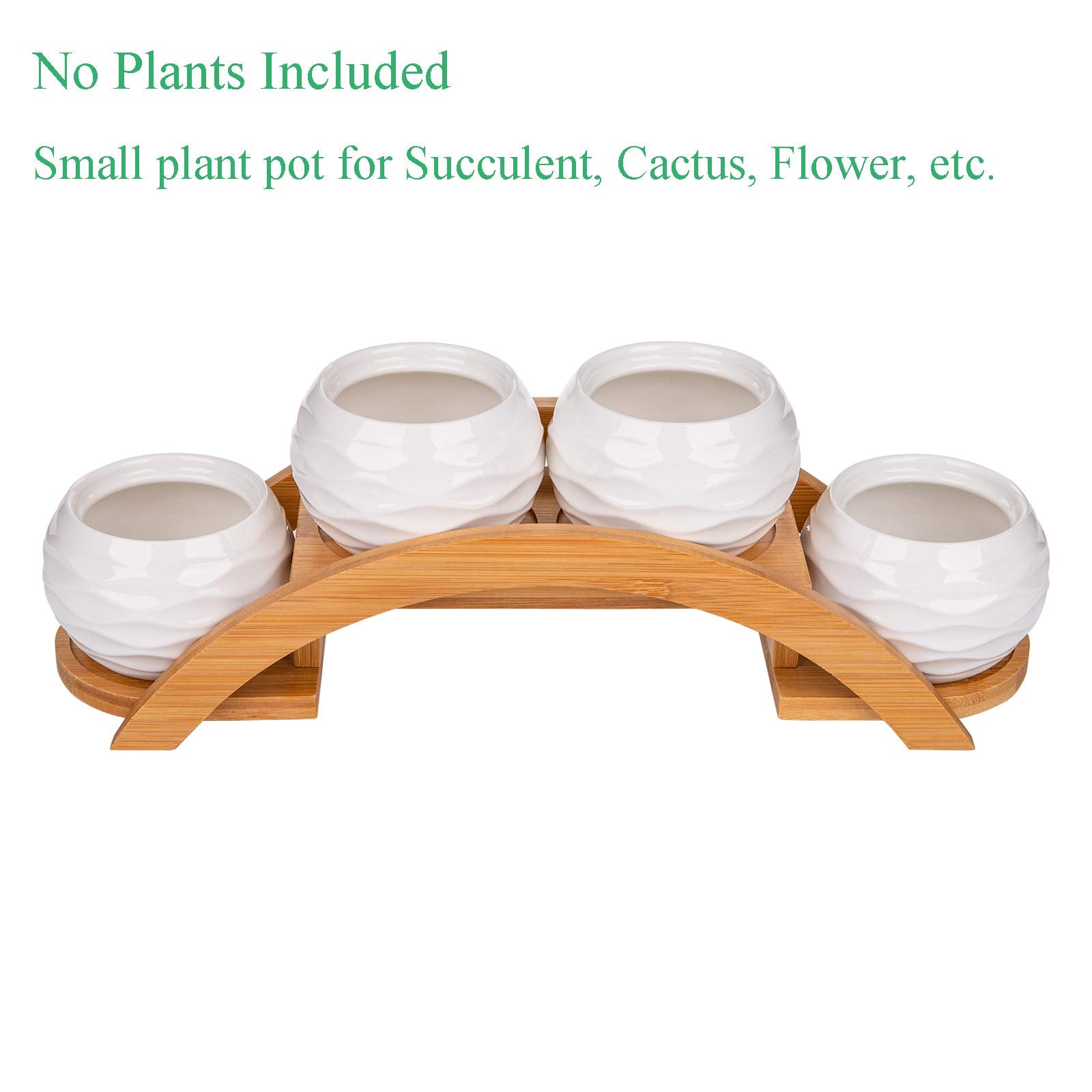 Yarlung 4 Pack Succulent Plant Pots and Stand Set, Ceramic Mini Planter Pots with Bamboo Tray, 2.75 Inch Small Cactus Flower Pot for Garden, Office Desk, Home Decor (No Plants Included)