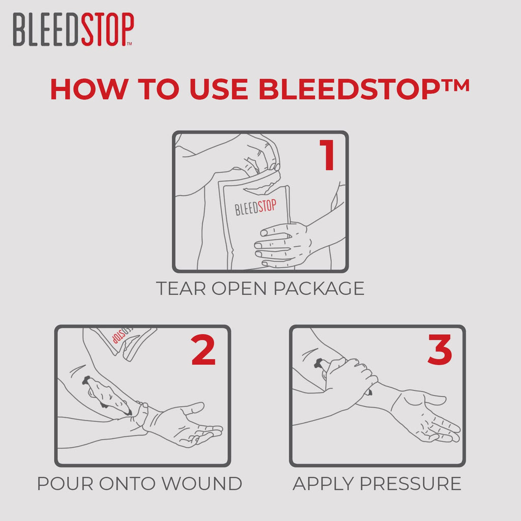 BleedStop First Aid Powder for Blood Clotting, Trauma Kit, Blood Thinner Patients, Camping Safety, and Survival Equipment for Moderate to Severe Bleeding Wounds or Nosebleeds 5 Pack 15g