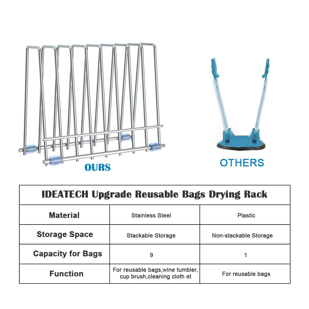 Bag Drying Rack Kitchen, Plastic Dryer for Freezer, Sandwich and Snack Bags, Stainless Stand for Food Bags, Books, Makeup Brush