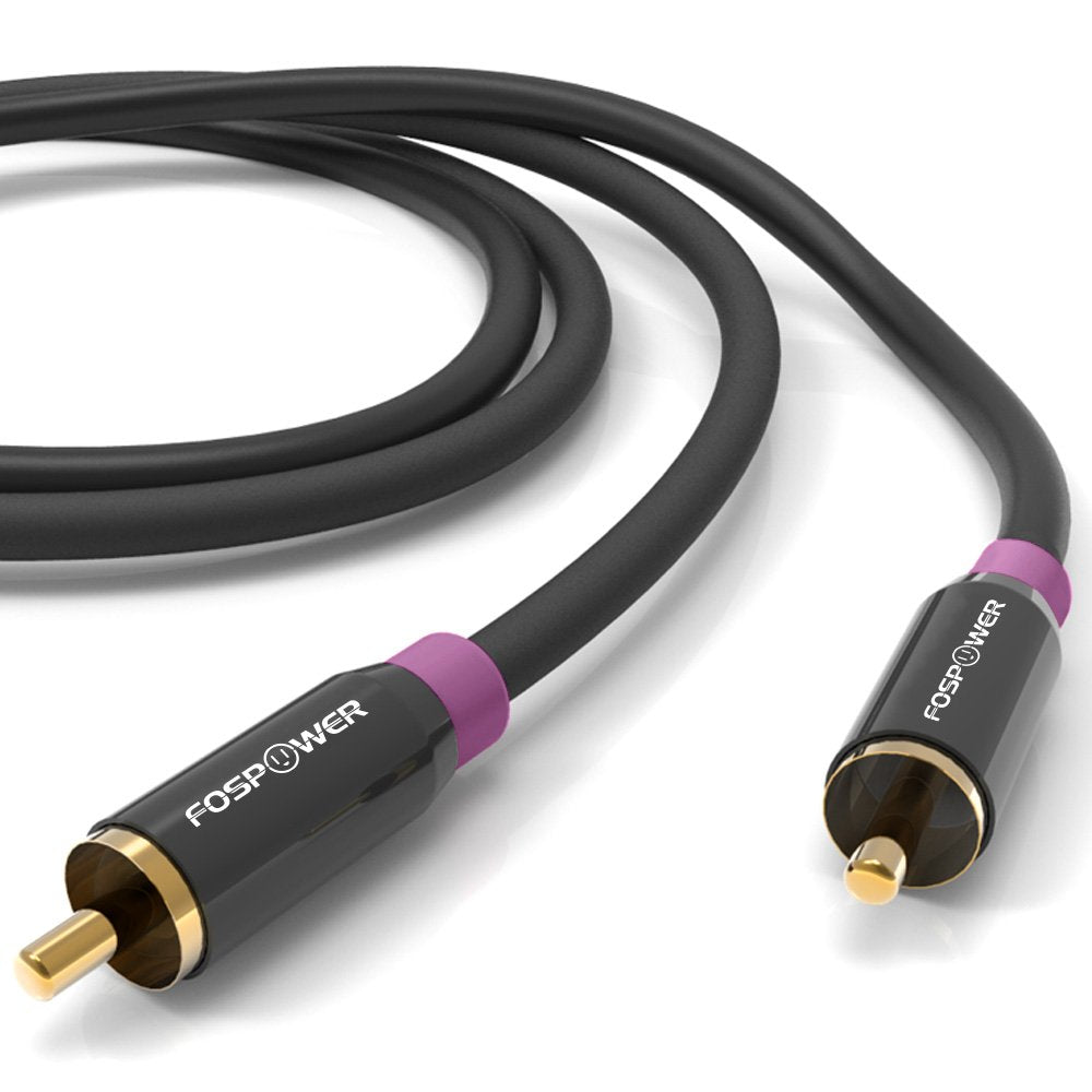 FosPower Subwoofer Cable (15 FT / 4.7 M) RCA to RCA Audio Stereo Cable, Male to Male - Dual Shielded Cord | 24K Gold Plated Connector | Corrosion Resistant | Clean Sounding Signal