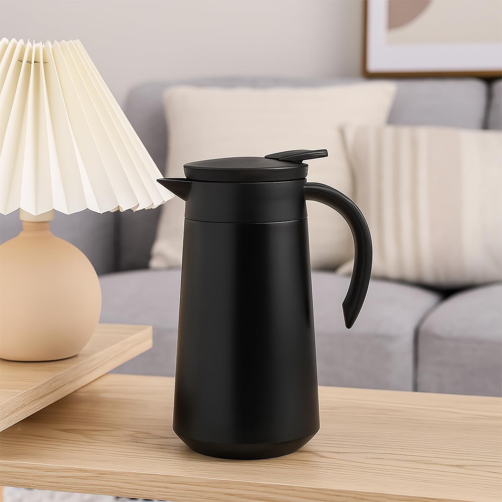 2 Pcs Thermal Coffee Carafe for Keeping Hot/Cold, 27oz Stainless Steel Double Wall Vacuum Carafe,Small Thermal Pot Flask for Coffee,Tea,Hot Water,Hot Beverage(Black)