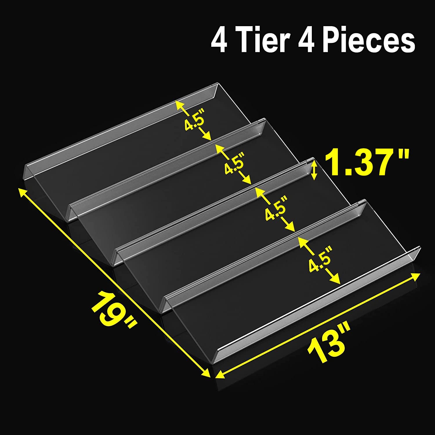 4 Pcs Spice Drawer Organizer, 1 Set 4 Tier Clear Acrylic Expandable In-Drawer Seasoning Jars Rack, Kitchen Drawer Spice Insert Tray for Cabinet/Countertop
