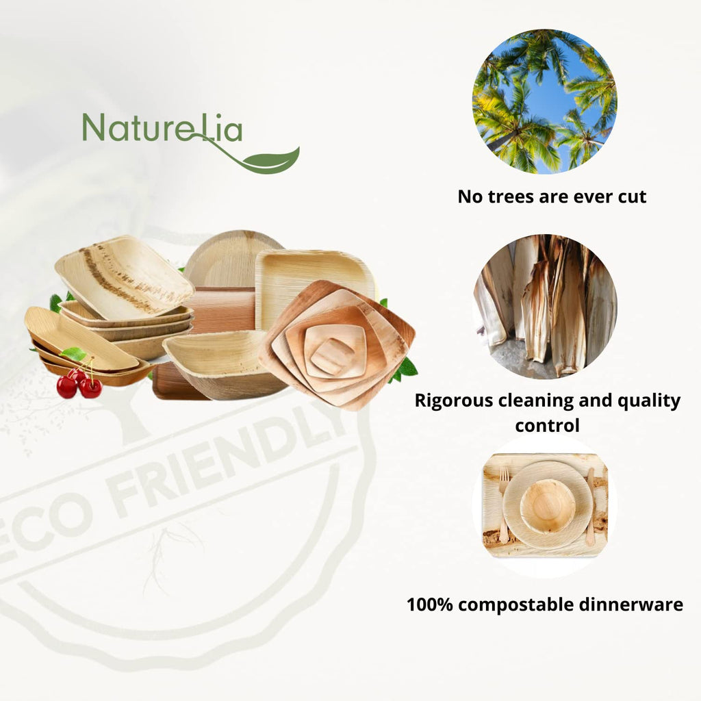 Naturelia Areca Palm Leaf Spoons (50, 14cm) | Elegant, 100% Biodegradable, Natural & Eco Friendly| Wedding, Party, Picnic & Event Spoons