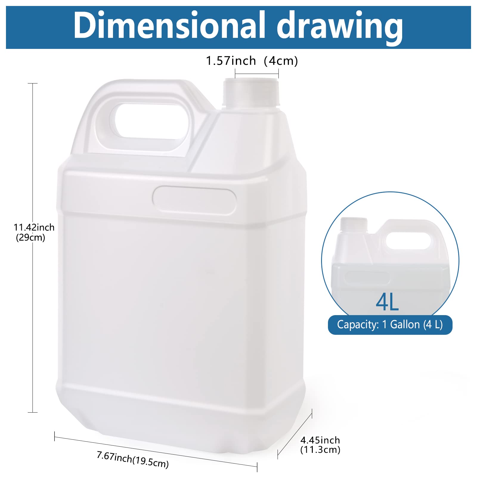 BPFY 2 Pack 1 Gallon Clear Plastic Jugs with Lids, Water Jug Storage Containers with Ergonomic Handle, HDPE Containers for Water, Sauces, Beverage, Soaps, Liquids