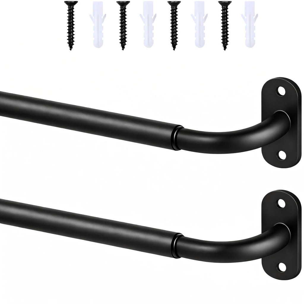 Ruiony French Door Curtain Rod Adjustable 18"-32", Wrap Around Cafe Curtain Rod 1/2" Diameter, Screwed Sash Rods for Door Window, Black, 2 Pack