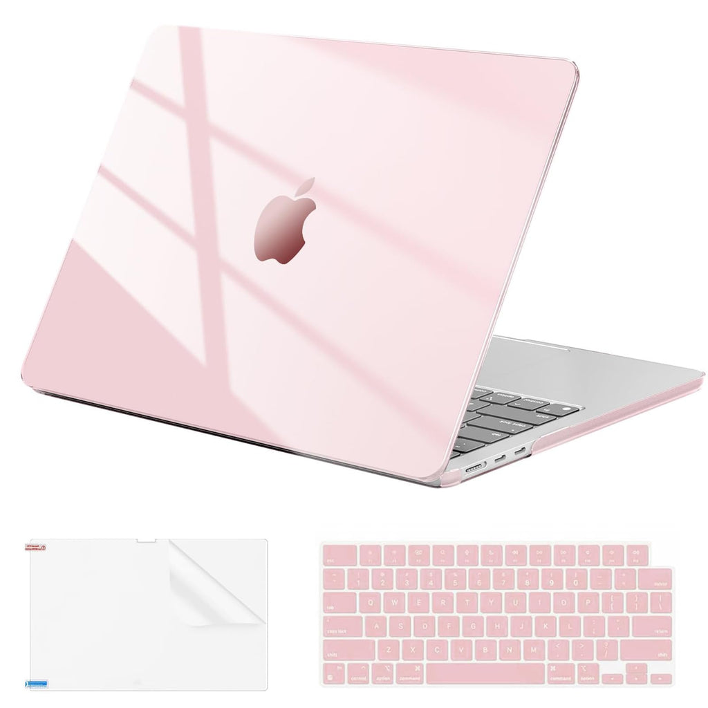 EooCoo Case Compatible with MacBook Air 13 inch M5 M4 M3 M2 2026-2022 A3449 A3240 A3113 A2681, 13.6" Hard Case Cover & Keyboard Skin & Screen Protector for Laptop Air 13.6 inch - Milky Pink
