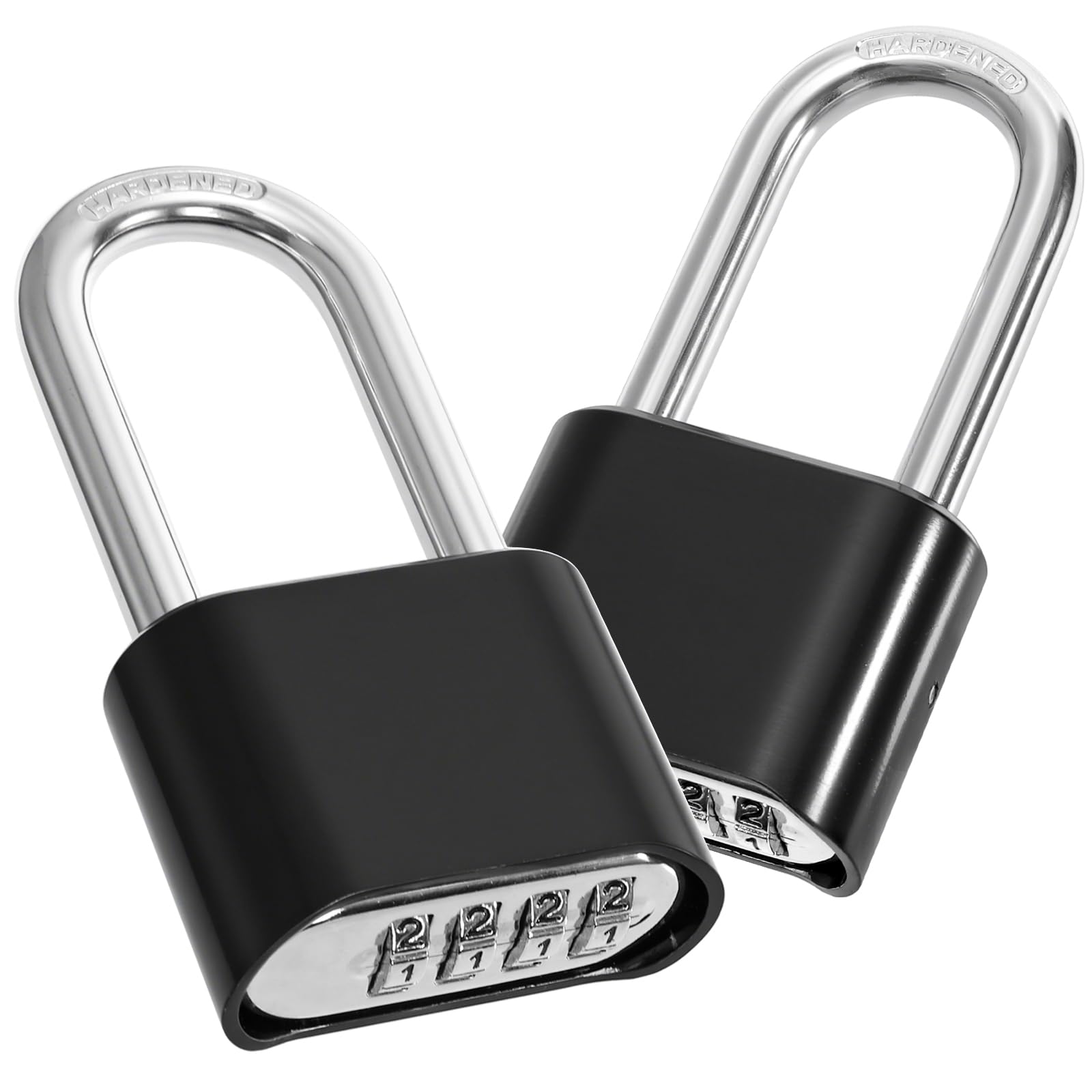 Hiceeden 2 Pack 4 Digit Heavy Duty Combination Lock, Long Waterproof Shackle Padlock, Resettable Zinc Alloy Lock for Outdoor, Gate, Fence, School Gym Locker, 2" Wide, Black
