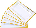 12 Pcs White Plastic Serving Trays with Gold Rim, 14''x9'' Rectangle Dessert Trays for Dessert Table, Disposable Platters Cookie Cupcake Gold Serving Tray for Birthday Party Wedding