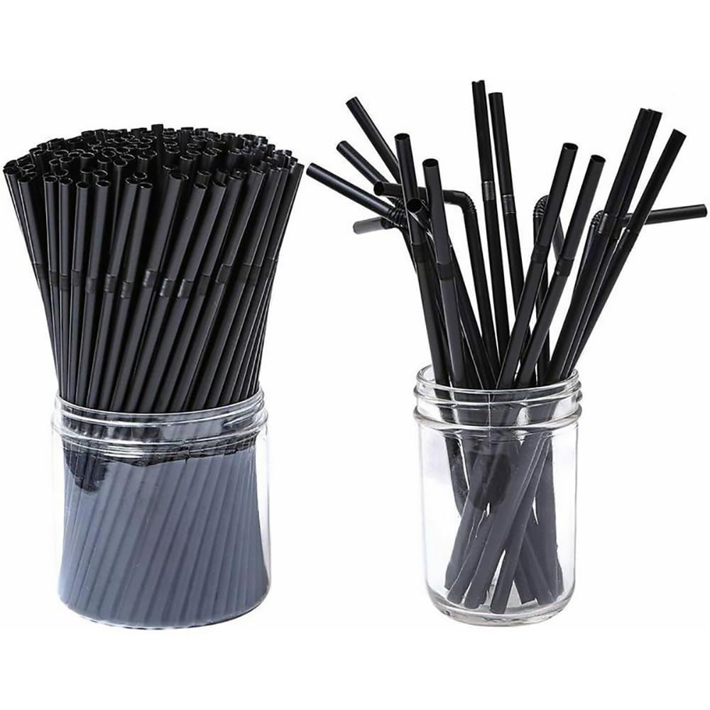 FOREVERIE Plastic Flexible Bendable Straws for Drinking, Diameter 5 MM Length 21 CM (8.27 Inches), 1000 Counts Value Pack, Black, Standard Length