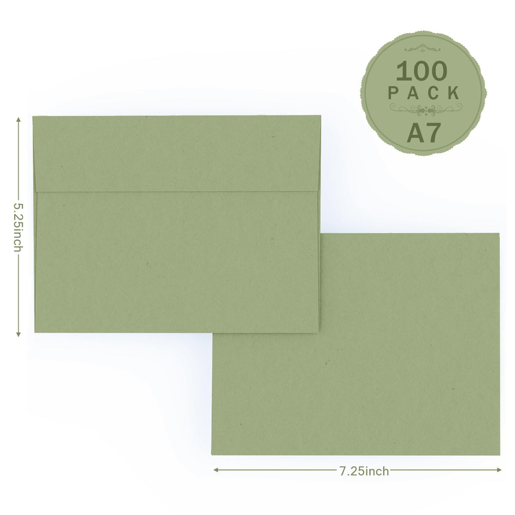 A7 Sage Green Envelopes 100 Pack, Goefun 5x7 Self Seal Printable Envelopes for Invitation, 5x7 Gift Cards, Birthday, Baby Shower, 5.25 x 7.25 in, 120GSM