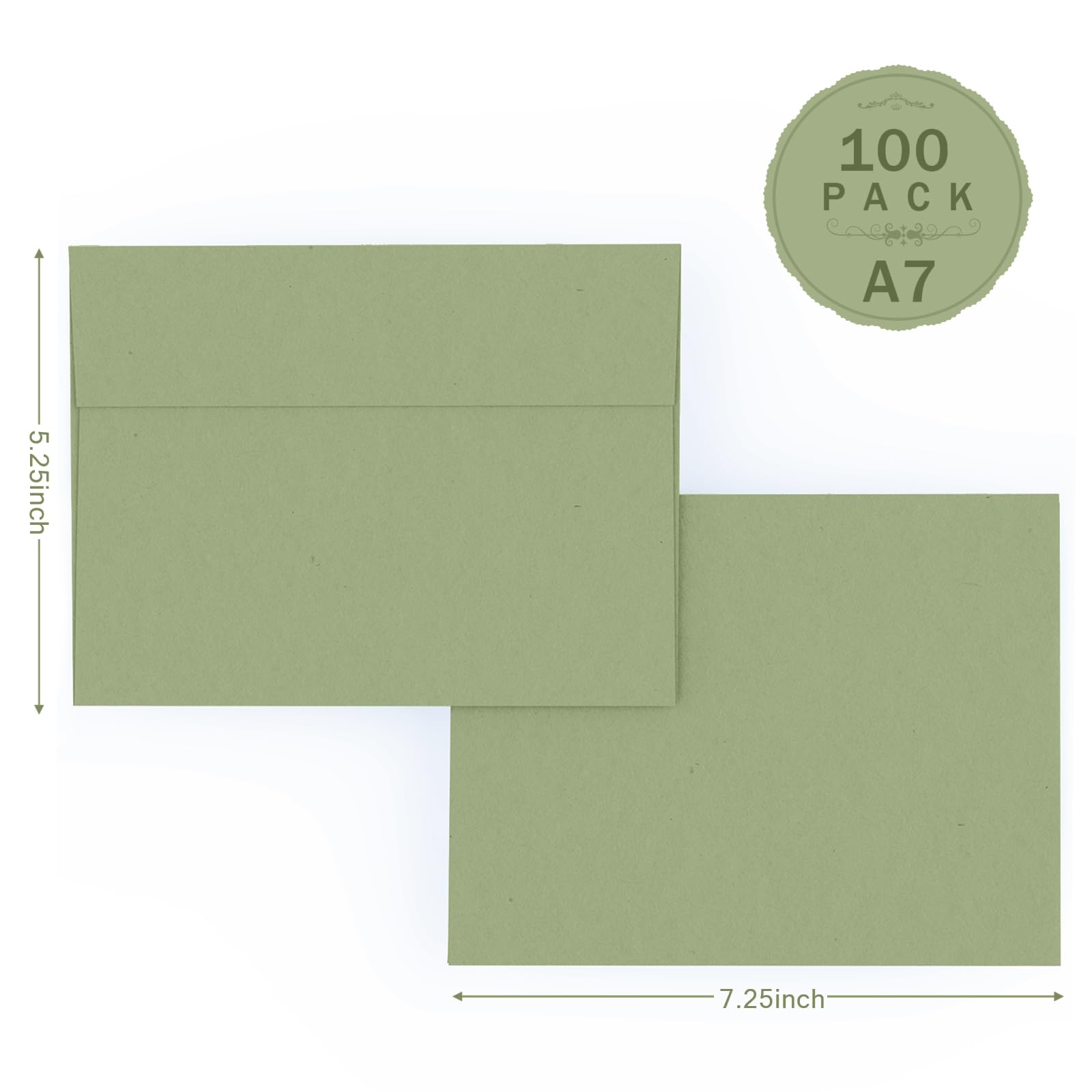 A7 Sage Green Envelopes 100 Pack, Goefun 5x7 Self Seal Printable Envelopes for Invitation, 5x7 Gift Cards, Birthday, Baby Shower, 5.25 x 7.25 in, 120GSM