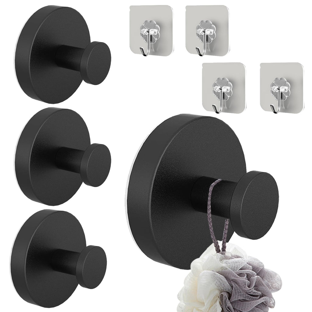 4Pcs Shower Hooks Suction, Suction Cup Hooks, Premium Stainless Steel Suction Hooks Shower Hooks Adhesive Hooks Bathroom Towel for Glass Mirror Smooth Surface（Black*4）