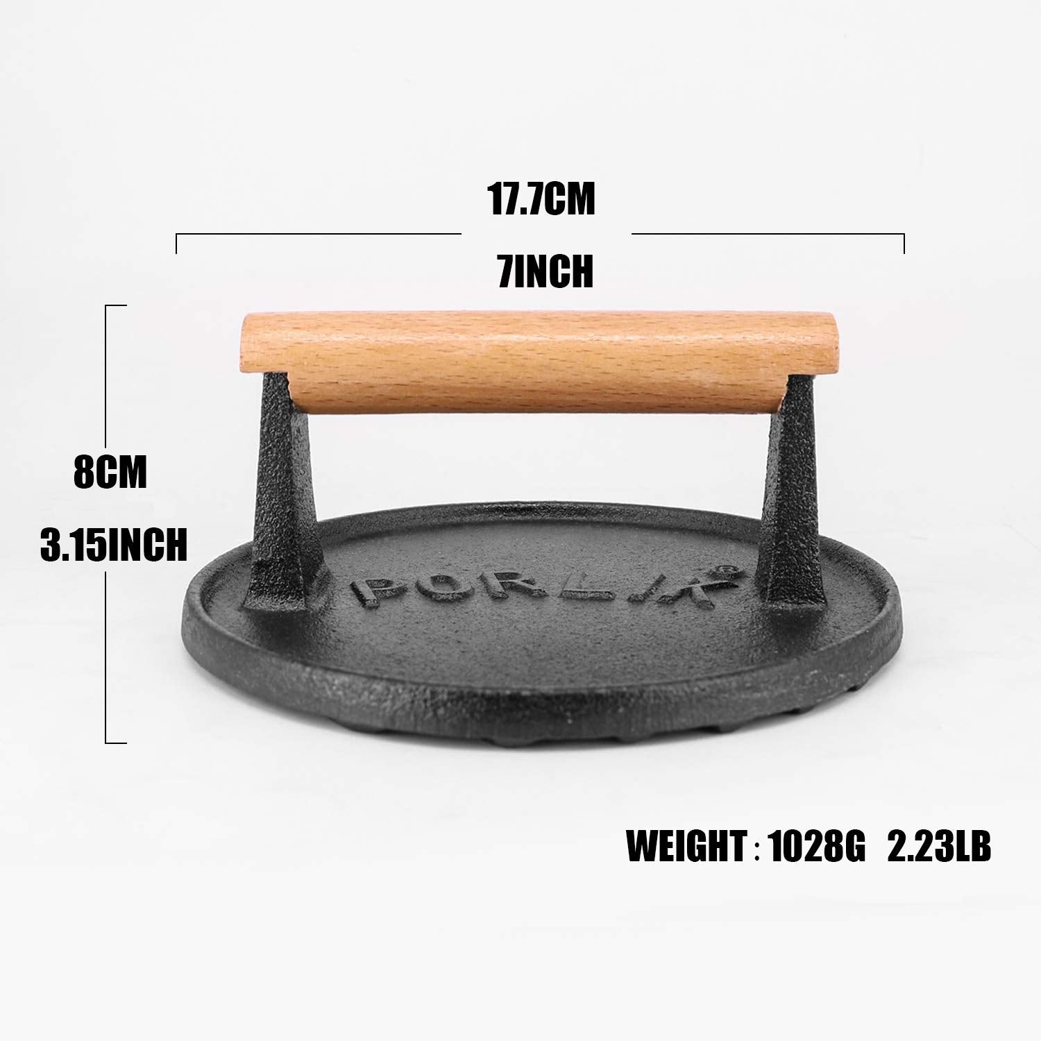 Cast Iron Grill Press,Griddle Press with Cool-Touch Wood Handle,Burger Smasher for Griddle,BBQ Grilling Accessories (Round Press)