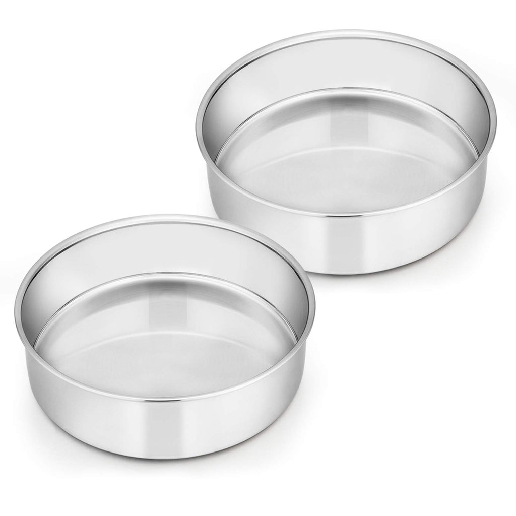 6 Inch Cake Pan Set of 2, E-far Stainless Steel Round Smash Cake Baking Pans, Non-Toxic & Healthy, Mirror Finish & Dishwasher Safe
