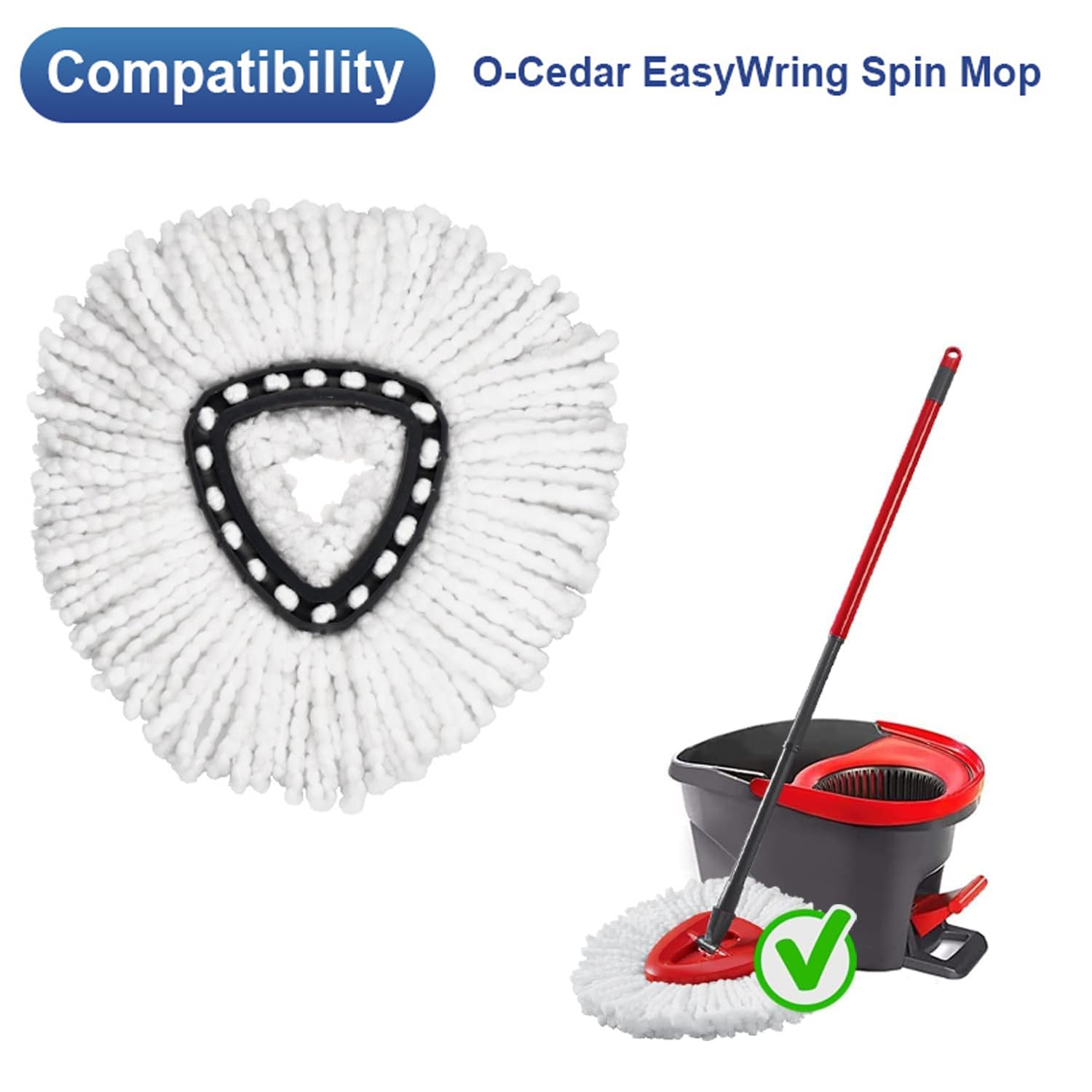 6 Pack White Easywring Microfiber Mop Head 1 Rotating Mop Base Compatible with O-Ceda EasyWrin Mop Heads Refills ,Spin Mop replacement heads For Easy House Cleaning Floor Mopping