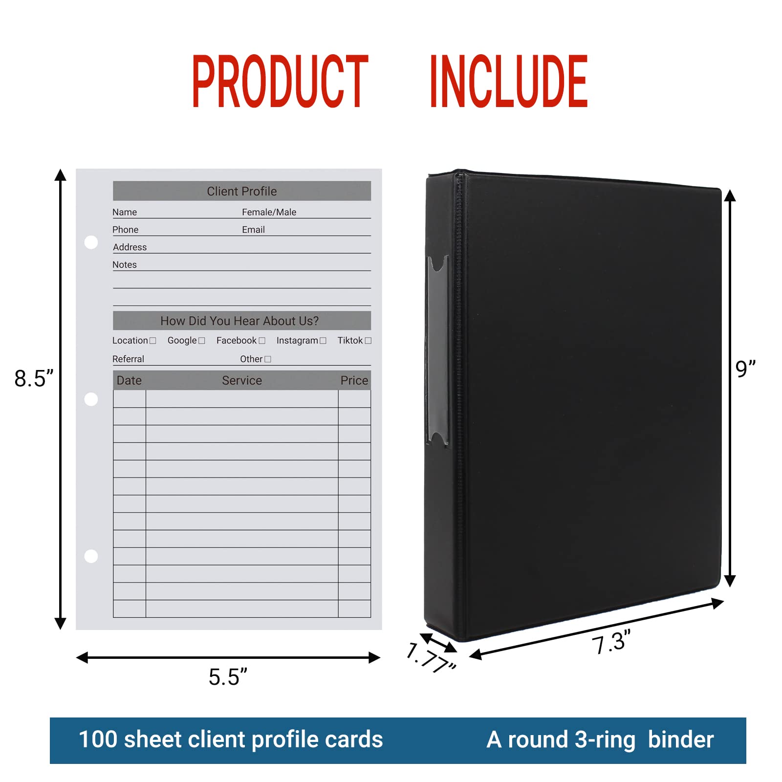 suituts Client Record Book, Hair Stylist Client Profile Book-Binder and Customer Record Cards for Salons, Hair Stylist, Nail, Small Business(100 Sheets Profile Cards, 5.5" X 8.5")