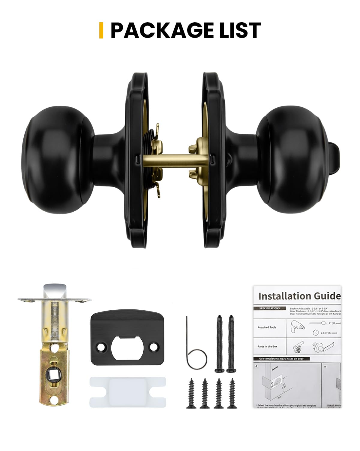 goldenwarm 1 Pack Black Door Knobs Privacy DoorKnob, Bedroom Doors Lock, Door Knob with Lock Reversible Handle with Lock for Left or Right Keyless Bathroom,Modern Home Décor