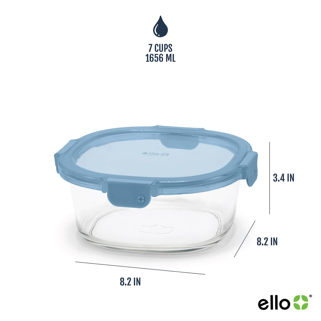 Ello Color Lock 7 Cup 4PC, 2 Pack Glass Meal Prep Sets Leak-Proof Glass Food Storage Containers with Airtight BPA-Free Plastic Lids, Dishwasher, Microwave, and Freezer Safe, Desert Festival