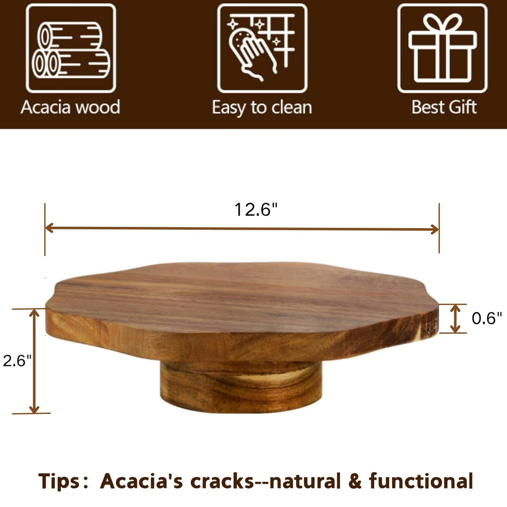 Mezchi Acacia Wood Cake Stand for 8 inch Cake, Rustic Wooden Pedestal for Cake, Slice Dessert Wedding Platter Display Stand Cupcake, Baby Shower, Birthday, Grain Pattern Brown