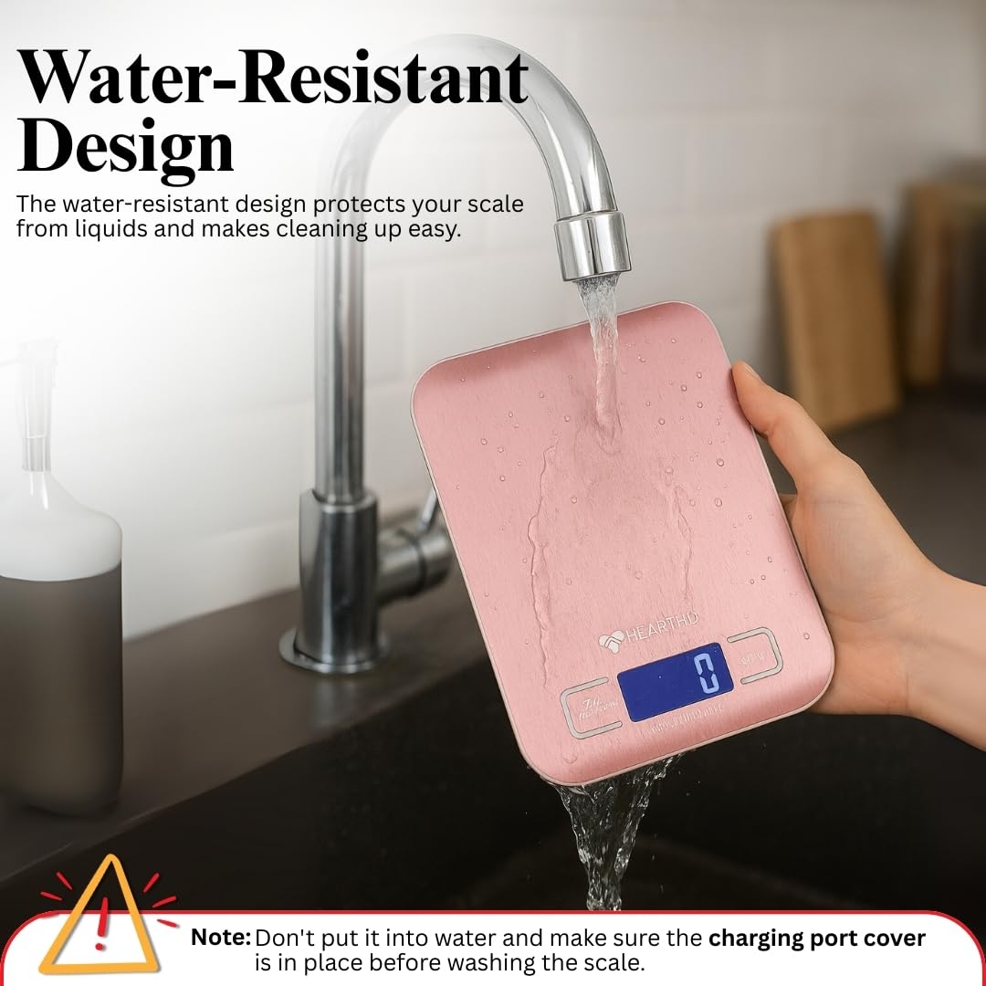 22lb Digital Kitchen Scale - 304 Stainless Steel & Tempered Glass Food Scale - Food Weighing Scale with Digital Weight Grams and Ounces with Batteries Included (Pink)