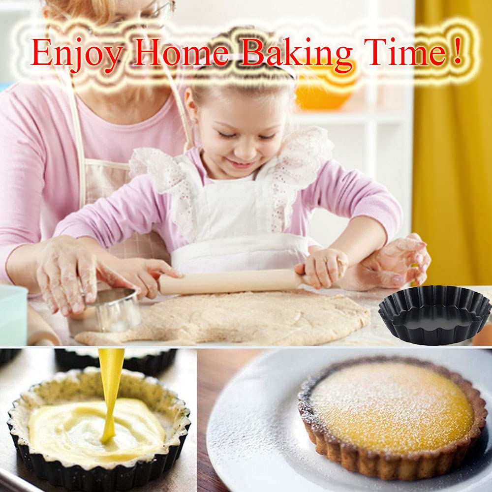 DATANYA 8 Pack Mini Tart Pans 4 Inch with Removable Bottom Round Nonstick Quiche Pan, Heavy Duty Fluted Side for Pies, Mousse Cakes, Dessert Baking