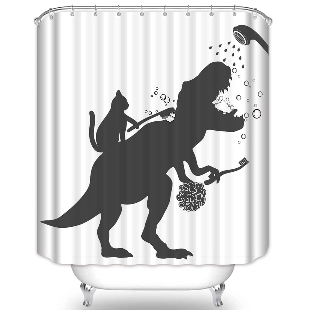 Dinosaur Shower Curtain, Funny Shower Curtain Set Shower Curtains for Bathroom, Black White Cartoon Animal Shadow Bathroom Accessories Art Home Decor 72"X72"