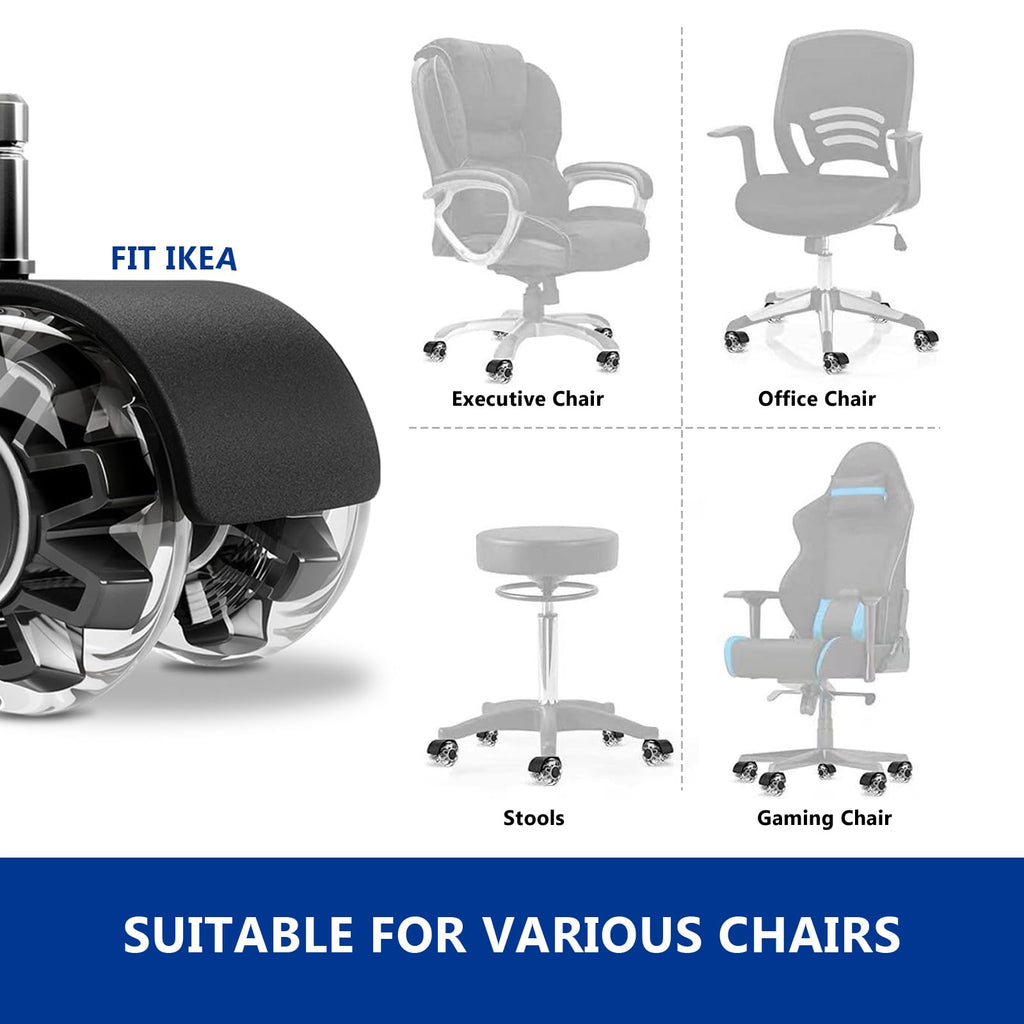 YIUBCZOQI Office Chair Wheels Casters Set of 5 - Heavy Duty Silent Rollers for Hardwood Floors & Carpet, 10x22mm FIT 1KEA,Non-Marring Black Chair Casters with Dual-Bearing Design