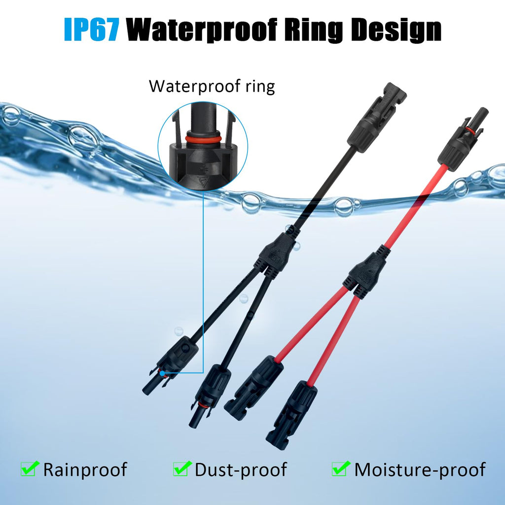 MC4 Solar Panel Connectors 1 Pair 2 to 1 Solar Y Branch Connector 6 Pairs Male & Female Solar Cable Connectors Parallel Connection Adapter Cable Wire Plug with 2 Spanner Wrenches IP67 Waterproof