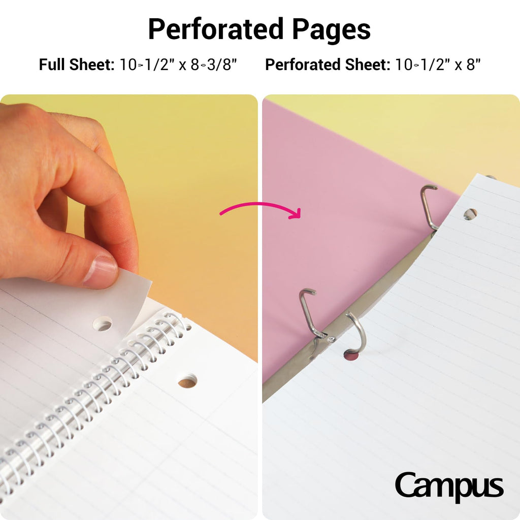 KOKUYO Spiral Notebook, 3 Pack Campus 10-1/2" x 8" Subject Notebooks with College Ruled, 80 Sheets, 3 Holes School Spiral Journal for Work Study Note Taking (Yellow, Orange, Purple)