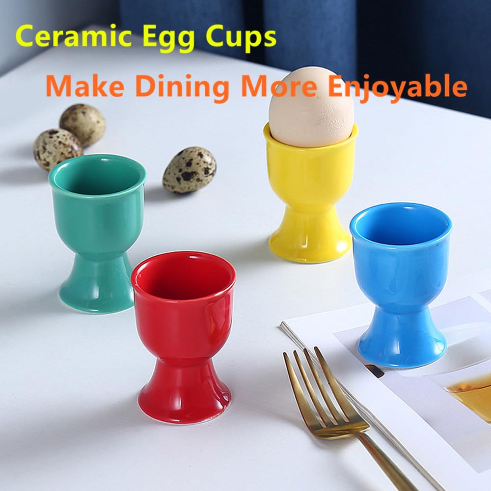 Porcelain Egg Cups Ceramic Egg Stand Holders for Soft Boiled Eggs Set of 6 for, Mix Color, Easter Housewarming Gifts