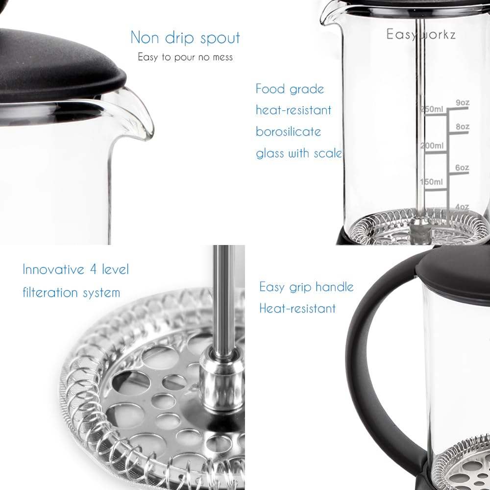 Easyworkz Eclipse 350ml French Press Coffee Tea Maker with Borosilicate Glass