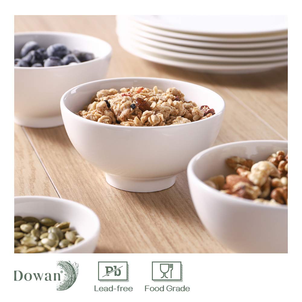 DOWAN 10 Ounce Small Bowl, Porcelain Dip Bowls, Portion Control, Sturdy & Stackable, Microwave & Dishwasher Safe, Bowls for Side Dishes, Ice Cream, Dessert, Rice, 4.5 Inches, Set of 8, White