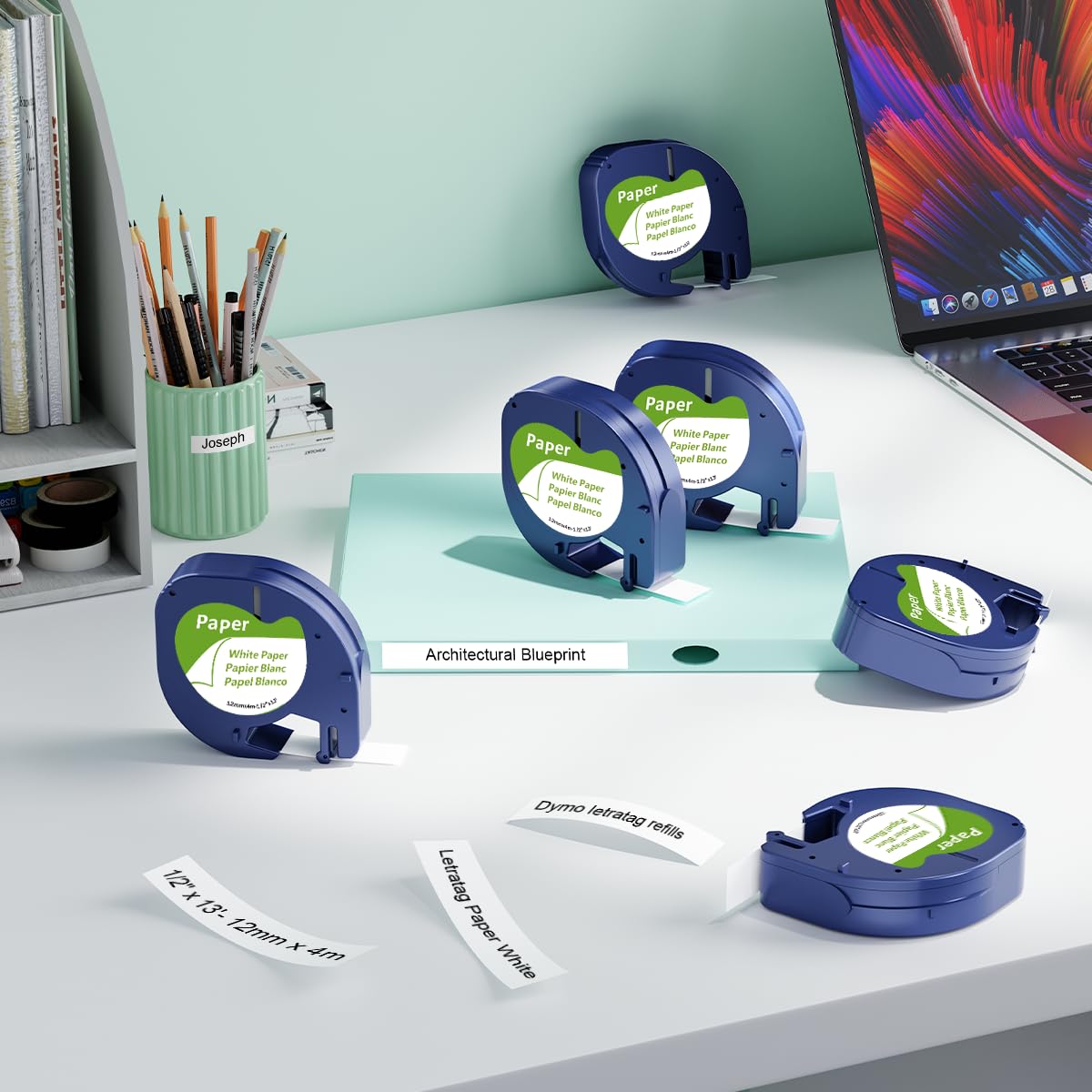 Compatible with Dymo LetraTag Refills White Paper 91330 10697 Label Tape 12mm x 4m for Dymo Letra Tag LT-100H LT-100T Plus 200b QX50 2000 Label Maker Refills, 6-Pack 1/2 Inch x 13 feet