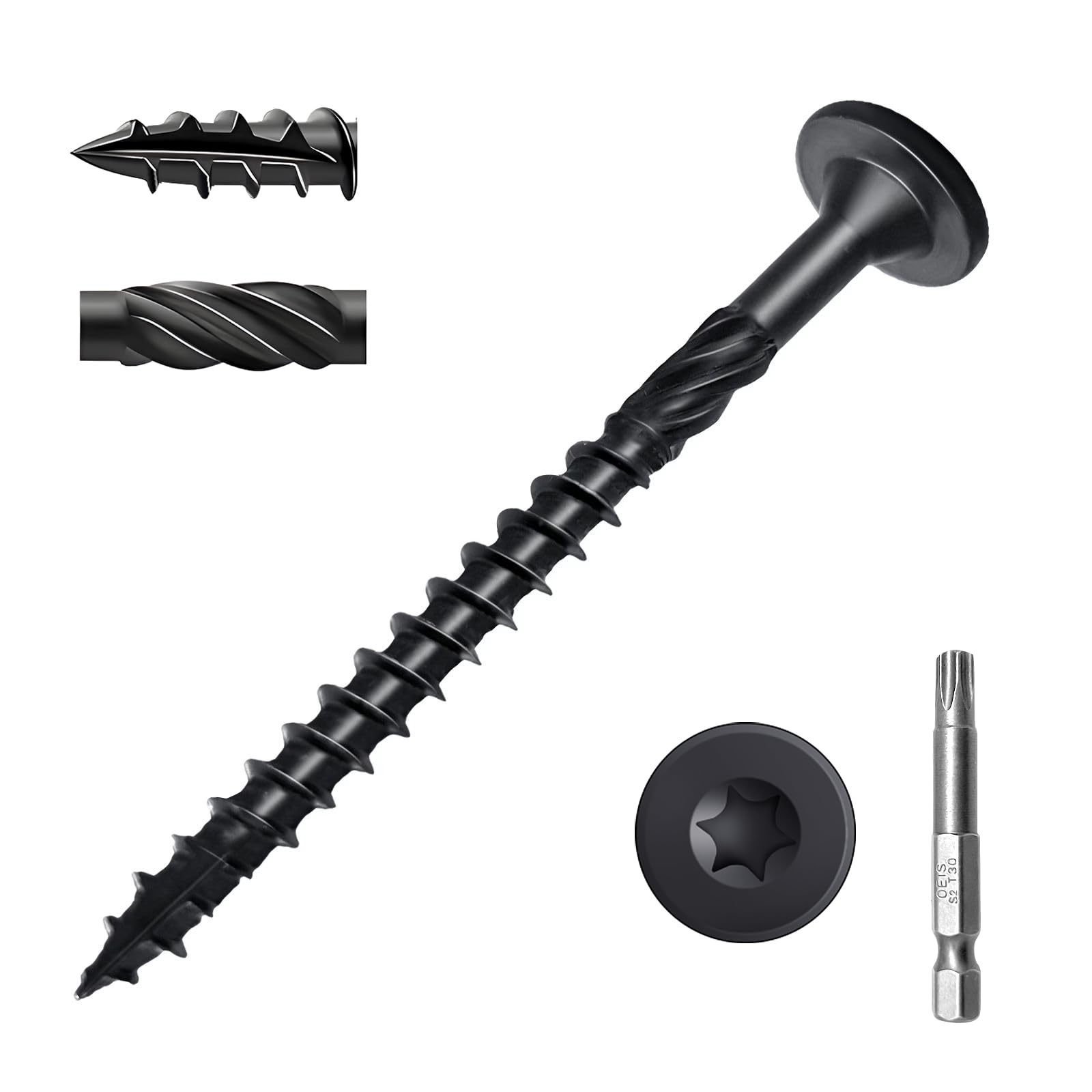 Deck Screws #14 x 4-1/2 Inch, Structural Wood Screws 50Pcs Heavy Duty Construction Screw, Rust Resistant, Black Coated Exterior Wood/Lag/Timber Screws T30 Star Bit (#14 x 4-1/2")