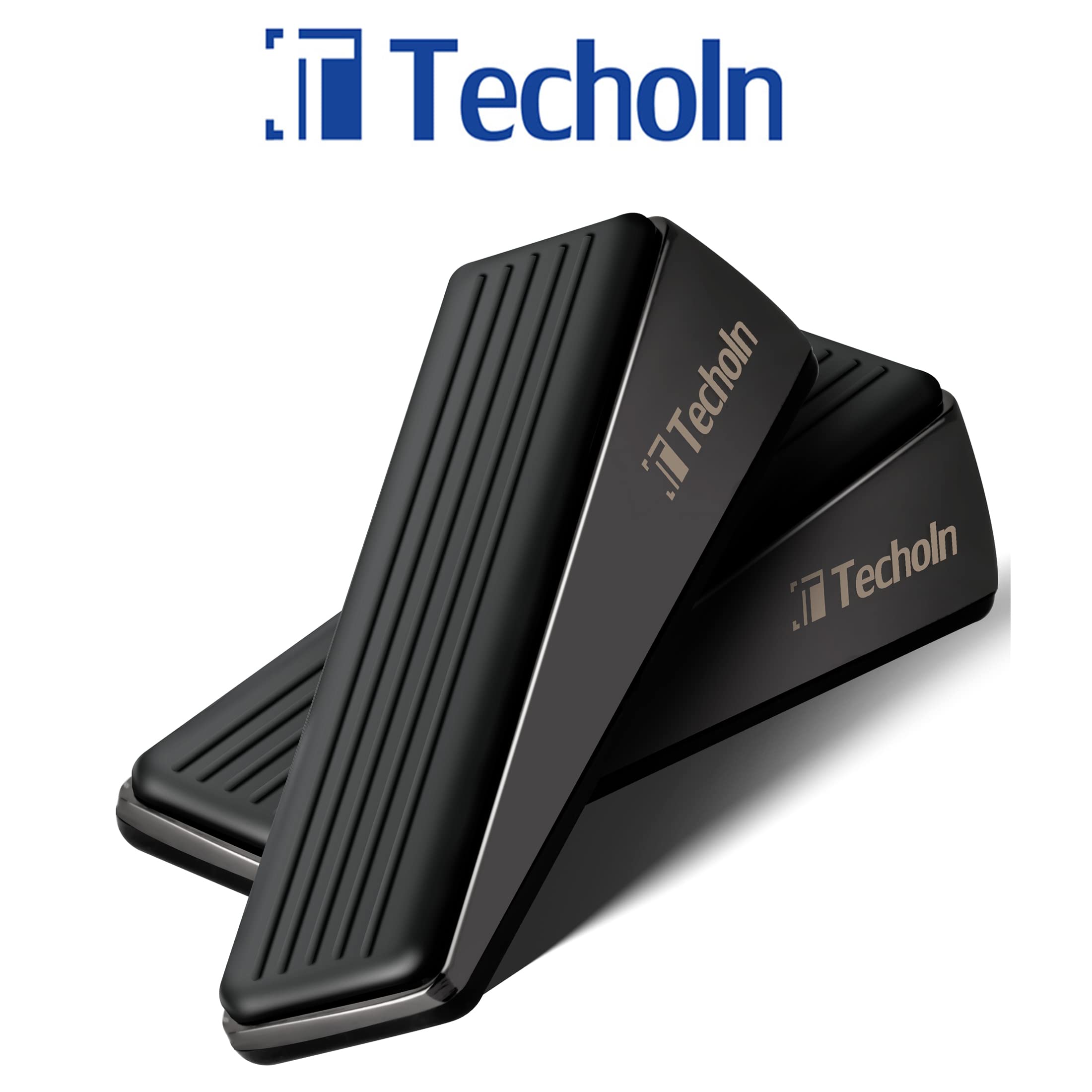 Techoln Door Stoppers, Heavy Duty Door Stop Wedge, Metal Doorstops for All Floor Surfaces (2, Frosted Black)