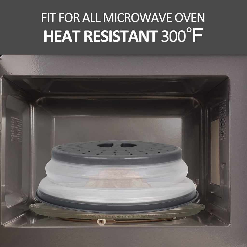 Fanhostco 2Pcs Microwave Cover for Food, Collapsible Microwave Splatter Plate Cover Easy Grip, 10.5 Inch Food Grade Lid BPA Free Dishwasher Safe