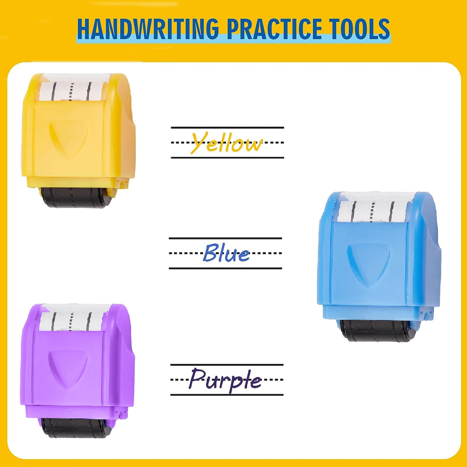 Feishiong 3pcs Handwriting Lines Roller Stamp,Self Inking Dashed Line Rolling Stamp Handwriting Lines Practice Roller Stamp for Teachers Students Adults Home Office Supplies