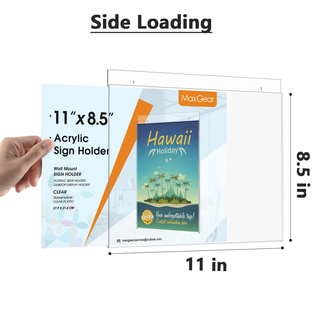 MaxGear Wall Mount Sign Holder, 8.5x11 inches Acrylic Sign Holder with Mounting Screws, Plastic Sign Holder Clear Acrylic Picture Frame for Home, Office, Store, Restaurant, Landscape 6 Pack