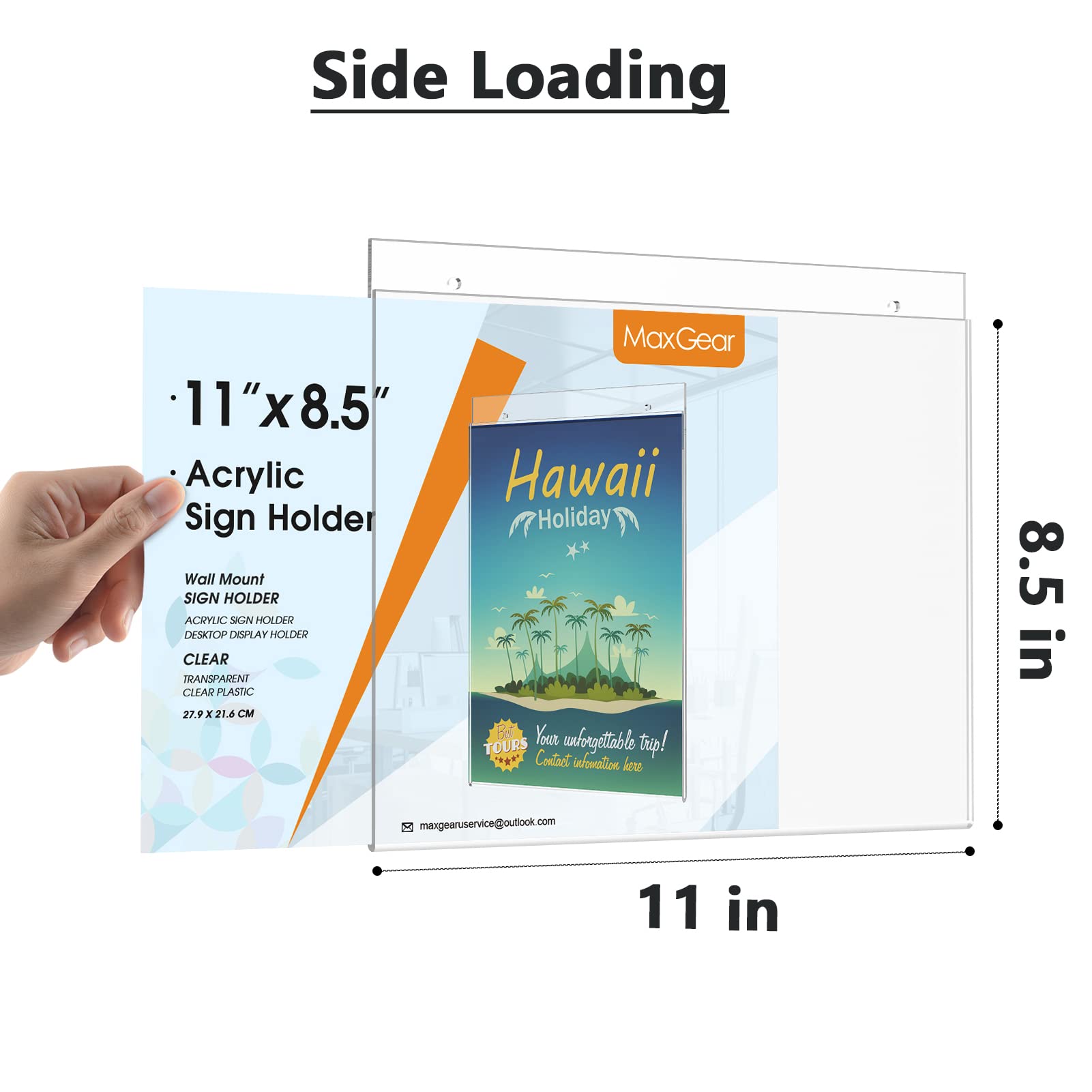 MaxGear Wall Mount Sign Holder, 8.5x11 inches Acrylic Sign Holder with Mounting Screws, Plastic Sign Holder Clear Acrylic Picture Frame for Home, Office, Store, Restaurant, Landscape 6 Pack