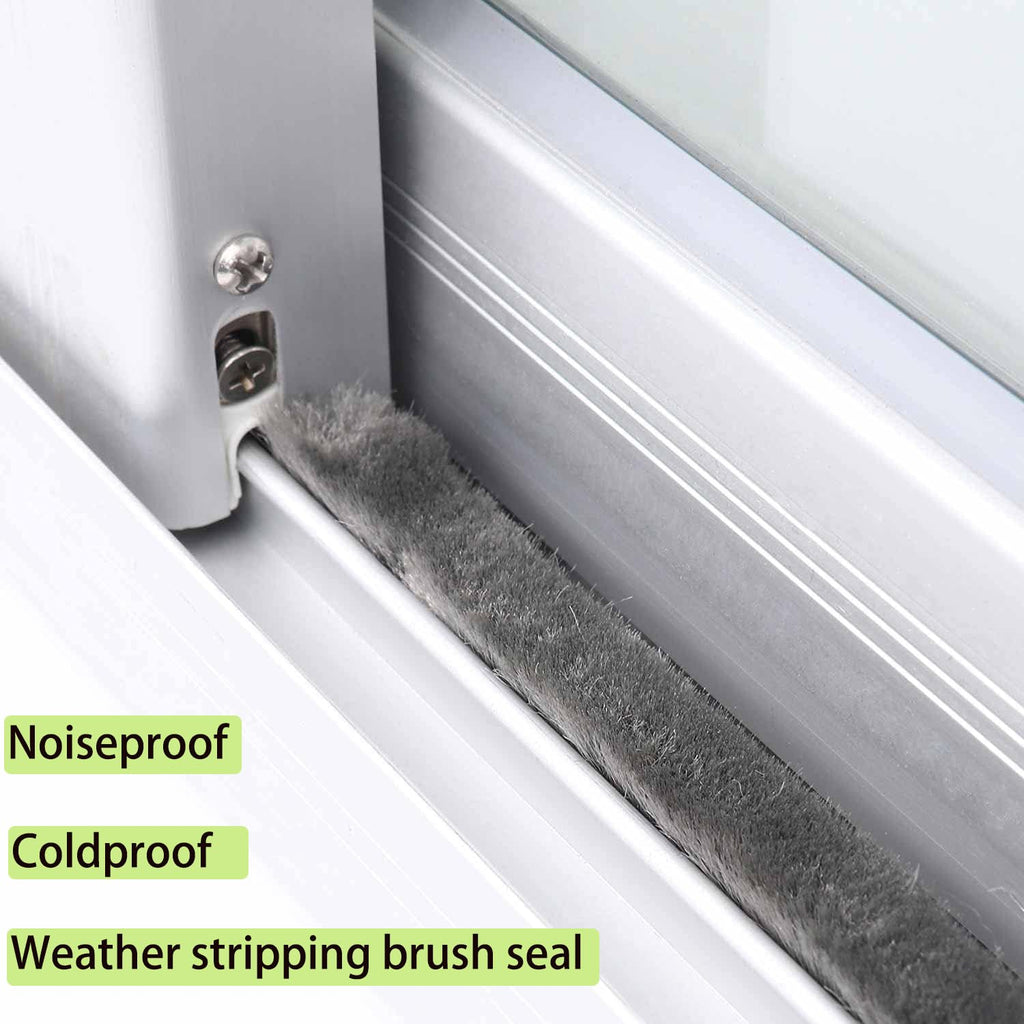 MILEQEE Weather Stripping Sealing Tape, 33Feet Door Seal Brush Strip, Window Felt Pile Weatherstrips Winter, Draft Blocker for Sliding Doors, Self Adhesive, Dust Noise Stopper Soundproofing, 10m Grey