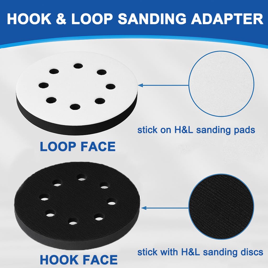 5 Pack 5-Inch Foam Interface Pad, 8-Hole Hook & Loop Sanding Cushion Pad for Random Orbital Sander, Soft Density Buffer Pad, Fits 5-Inch H&L Discs & Backing Pads