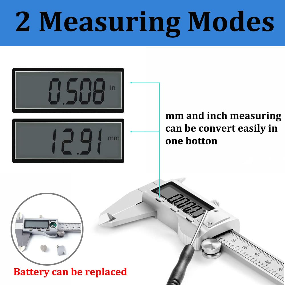 CAROSE Digital Caliper, 6 Inch/150mm Stainless Steel Vernier Caliper with IP54 Large LCD Screen and Inch/Millimeter Conversion